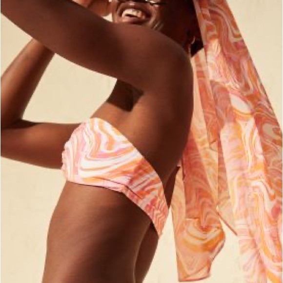 Padded Bandeau Multi-way Bikini Top Swimsuit H&M Melon Orange White Geo Print 6 - Picture 3 of 6
